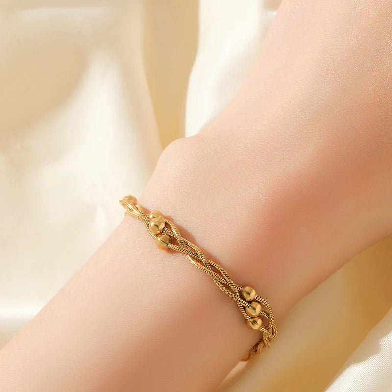 Metal Gold Color Bead Winding Chain Set