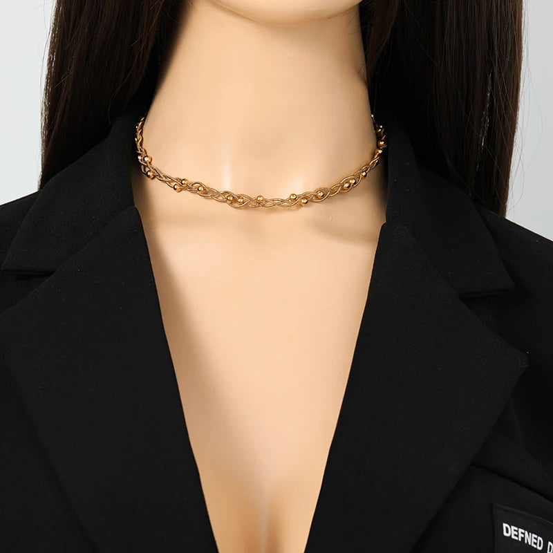 Metal Gold Color Bead Winding Chain Set