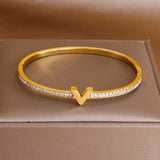 Gold Plated V Bangle