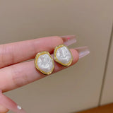 White Oval Earrings