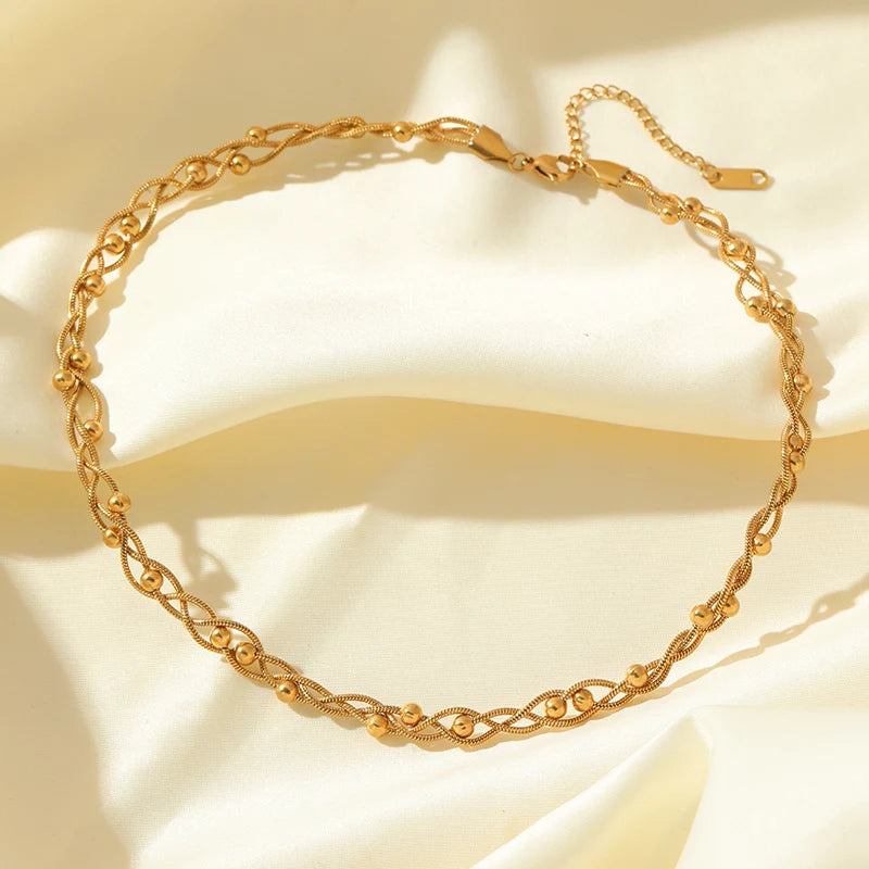Metal Gold Color Bead Winding Chain Set