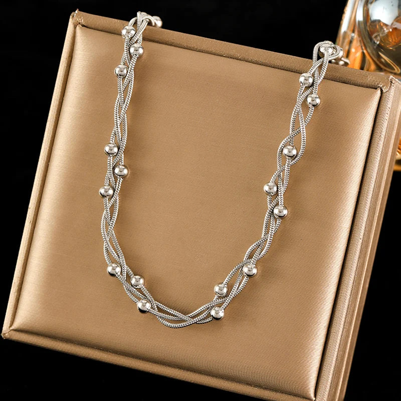Metal Gold Color Bead Winding Chain Set
