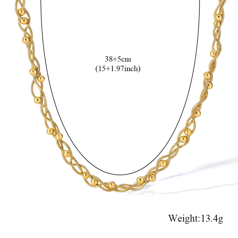 Metal Gold Color Bead Winding Chain Set
