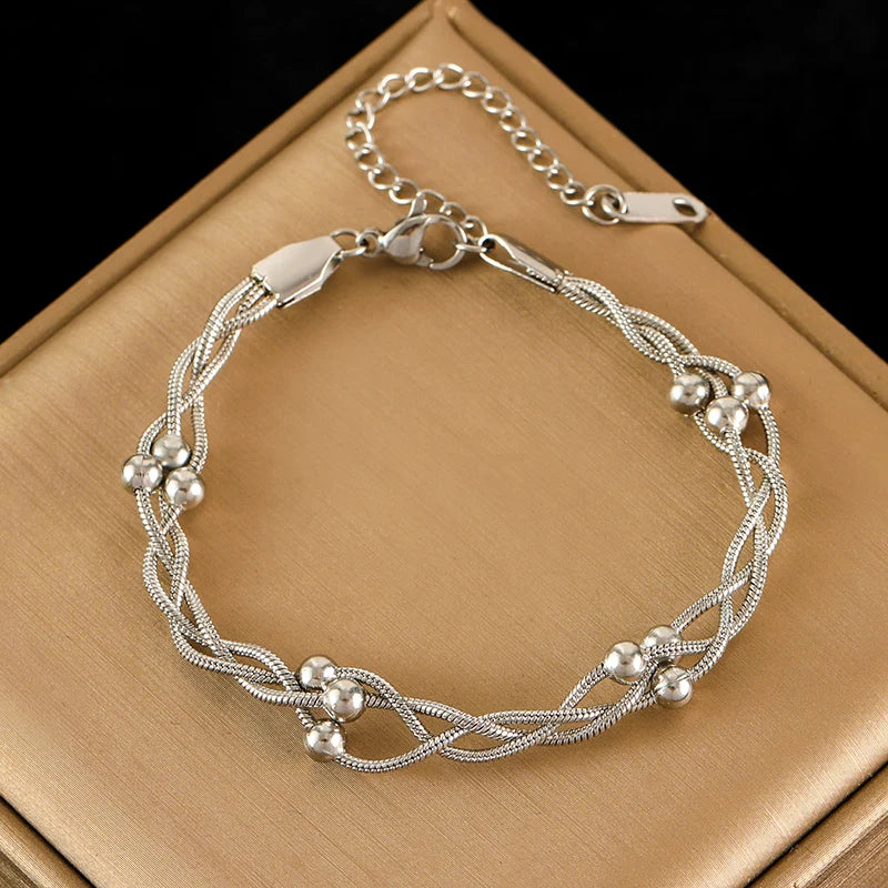 Metal Gold Color Bead Winding Chain Set