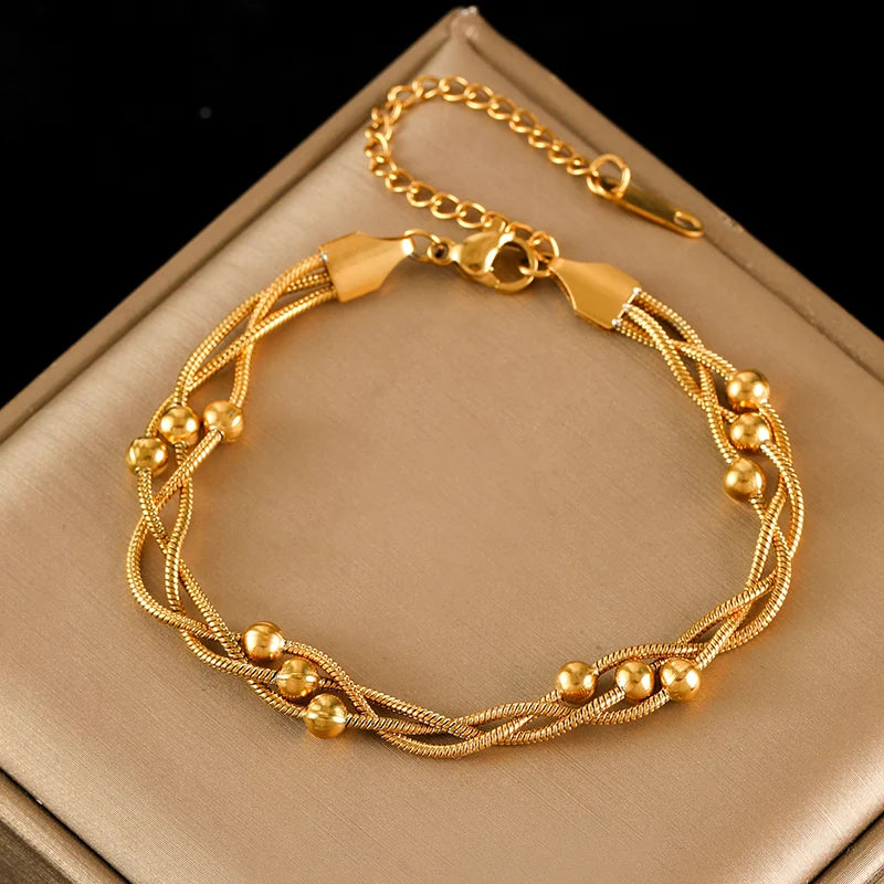 Metal Gold Color Bead Winding Chain Set