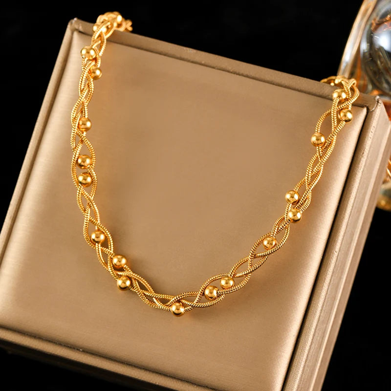 Metal Gold Color Bead Winding Chain Set