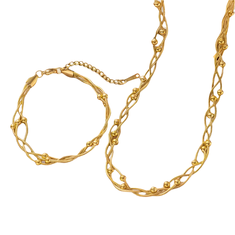 Metal Gold Color Bead Winding Chain Set