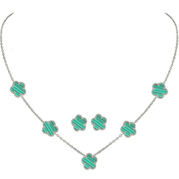 Green Flower Design Jewelry Set