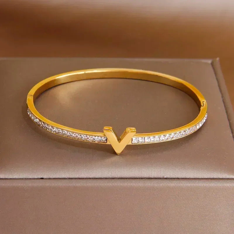 Gold Plated V Bangle