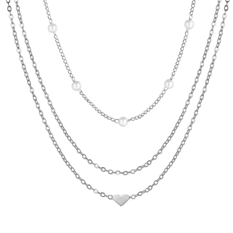 Multilayer Pearl Love Necklace