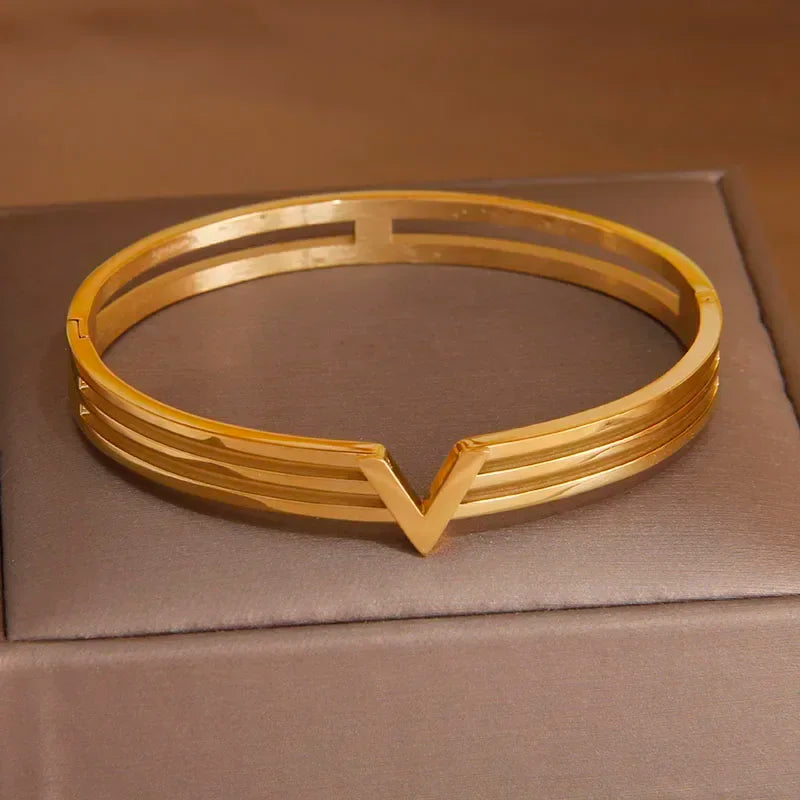 Gold Plated V Bangle