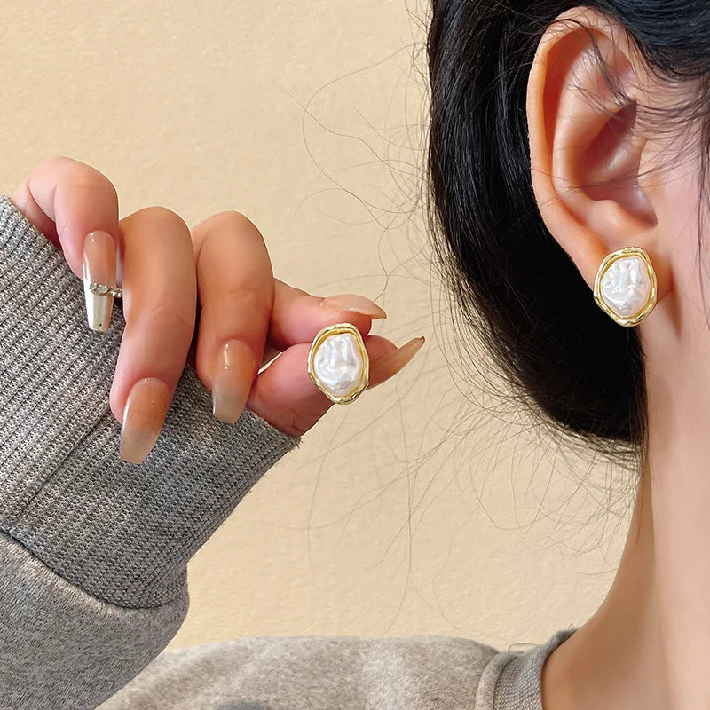 White Oval Earrings