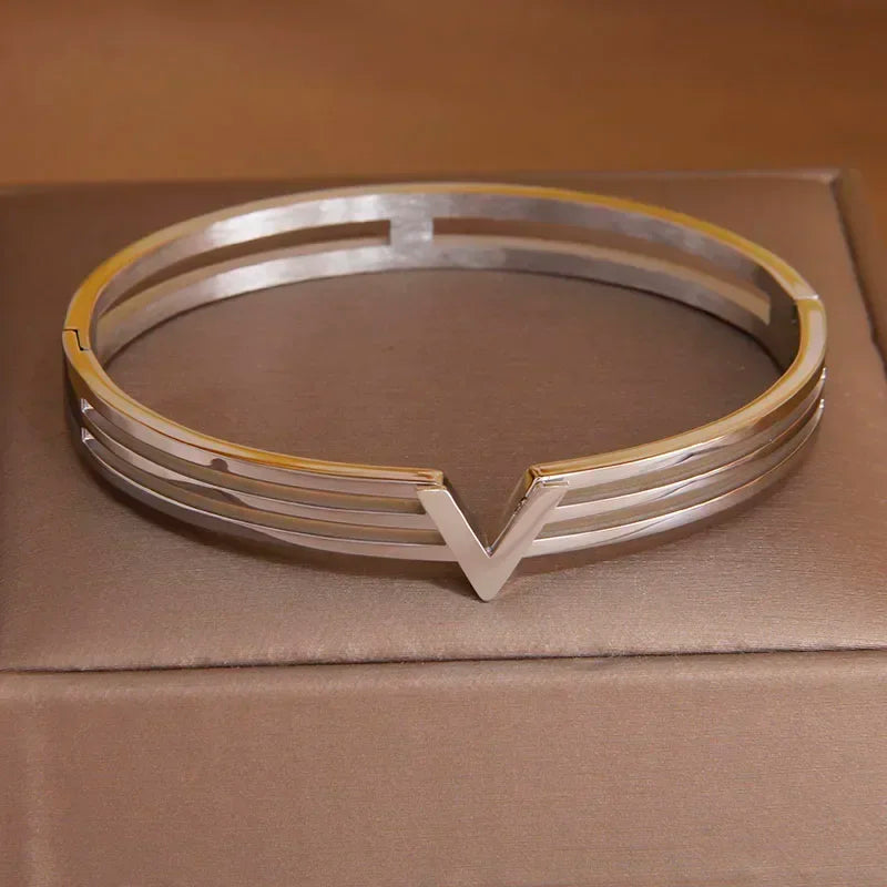 Gold Plated V Bangle