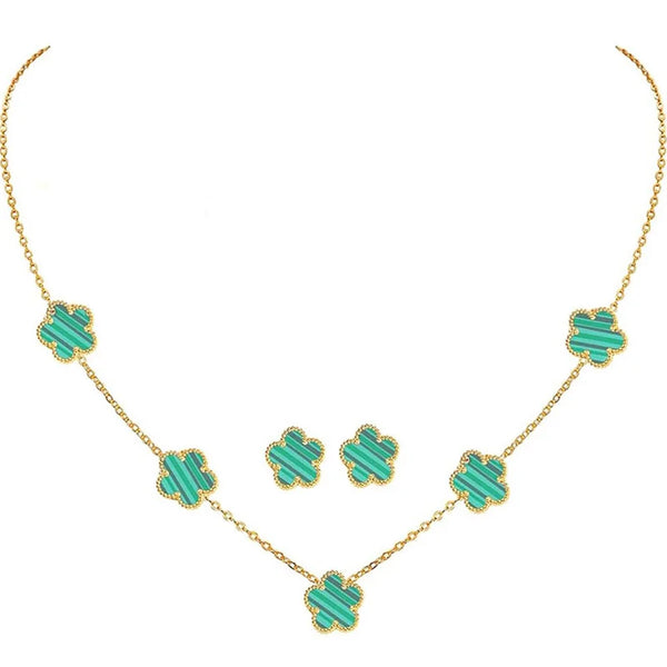 Green Flower Design Jewelry Set