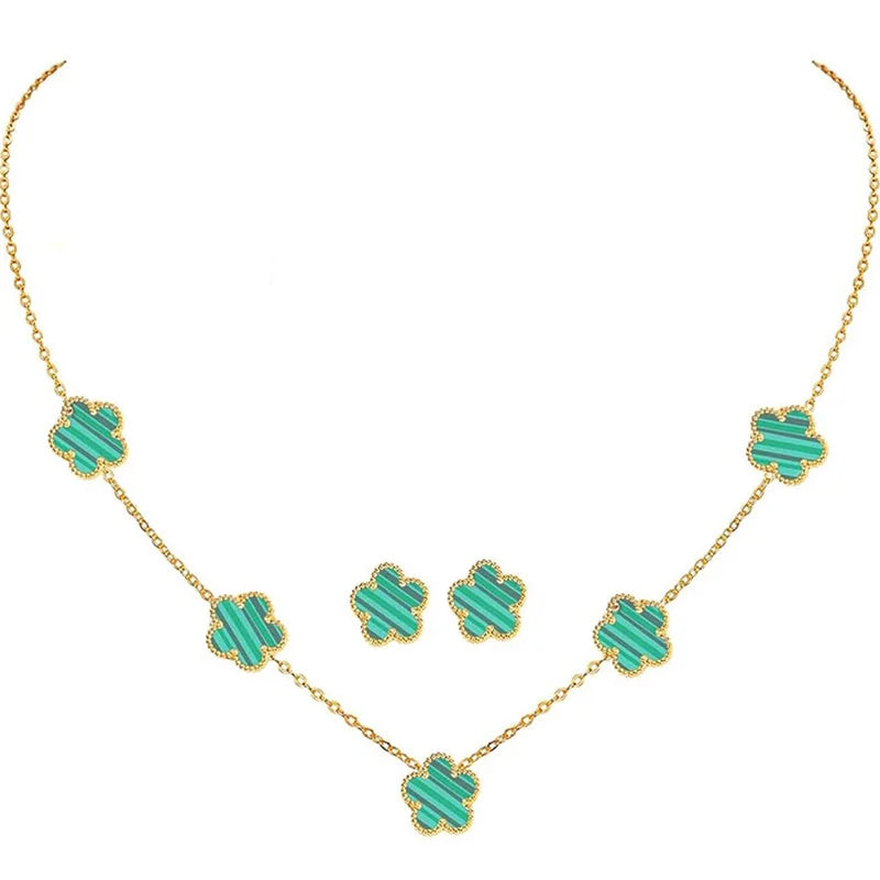 Green Flower Design Jewelry Set