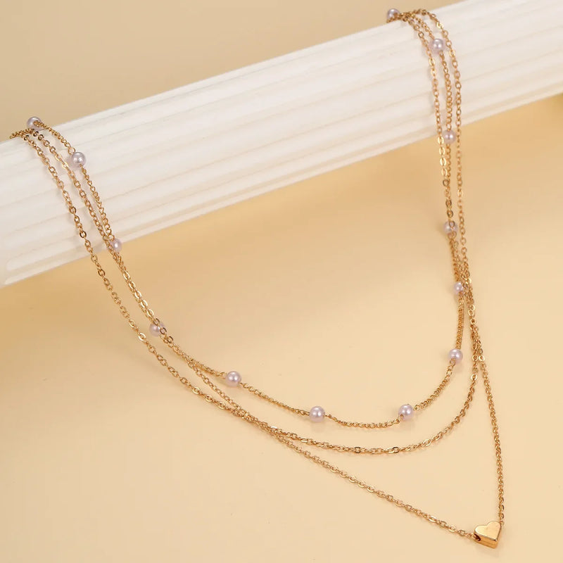 Multilayer Pearl Love Necklace