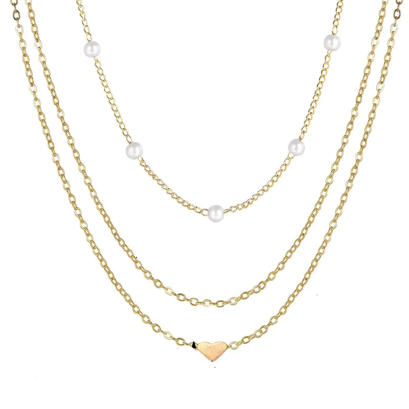 Multilayer Pearl Love Necklace