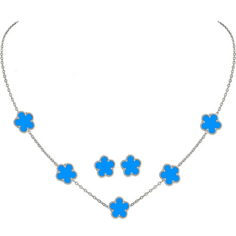 Blue Flower Design Jewelry Set