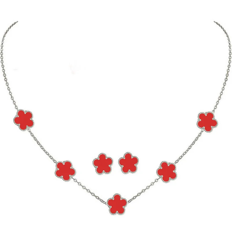 Red Flower Design Jewelry Set