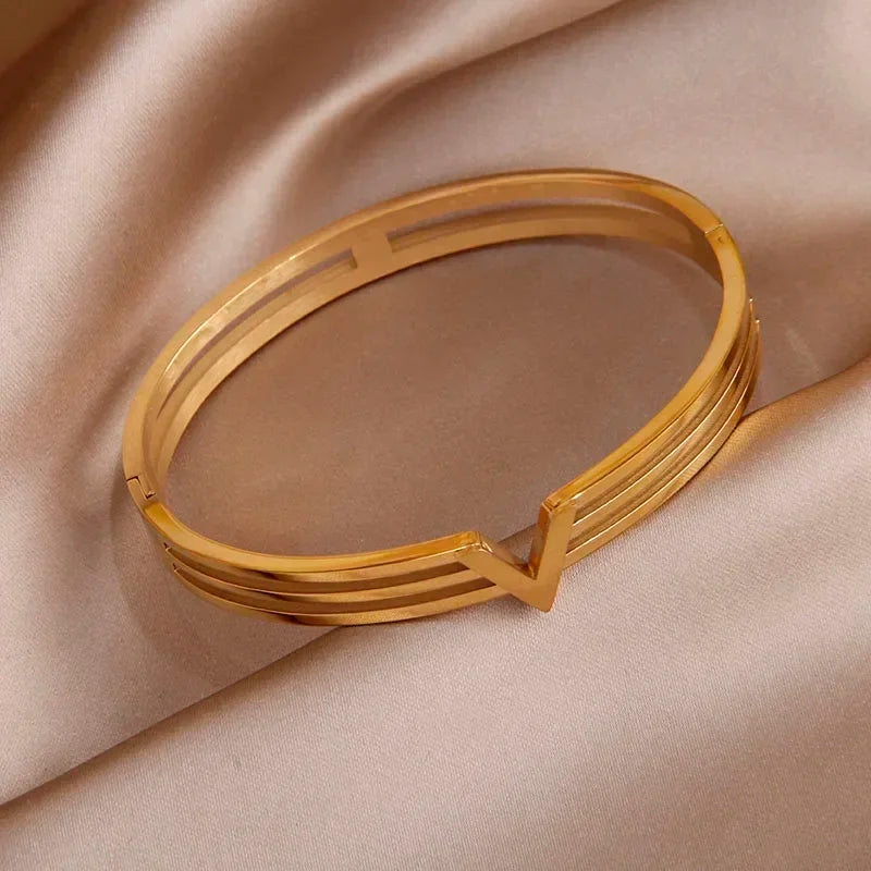 Gold Plated V Bangle